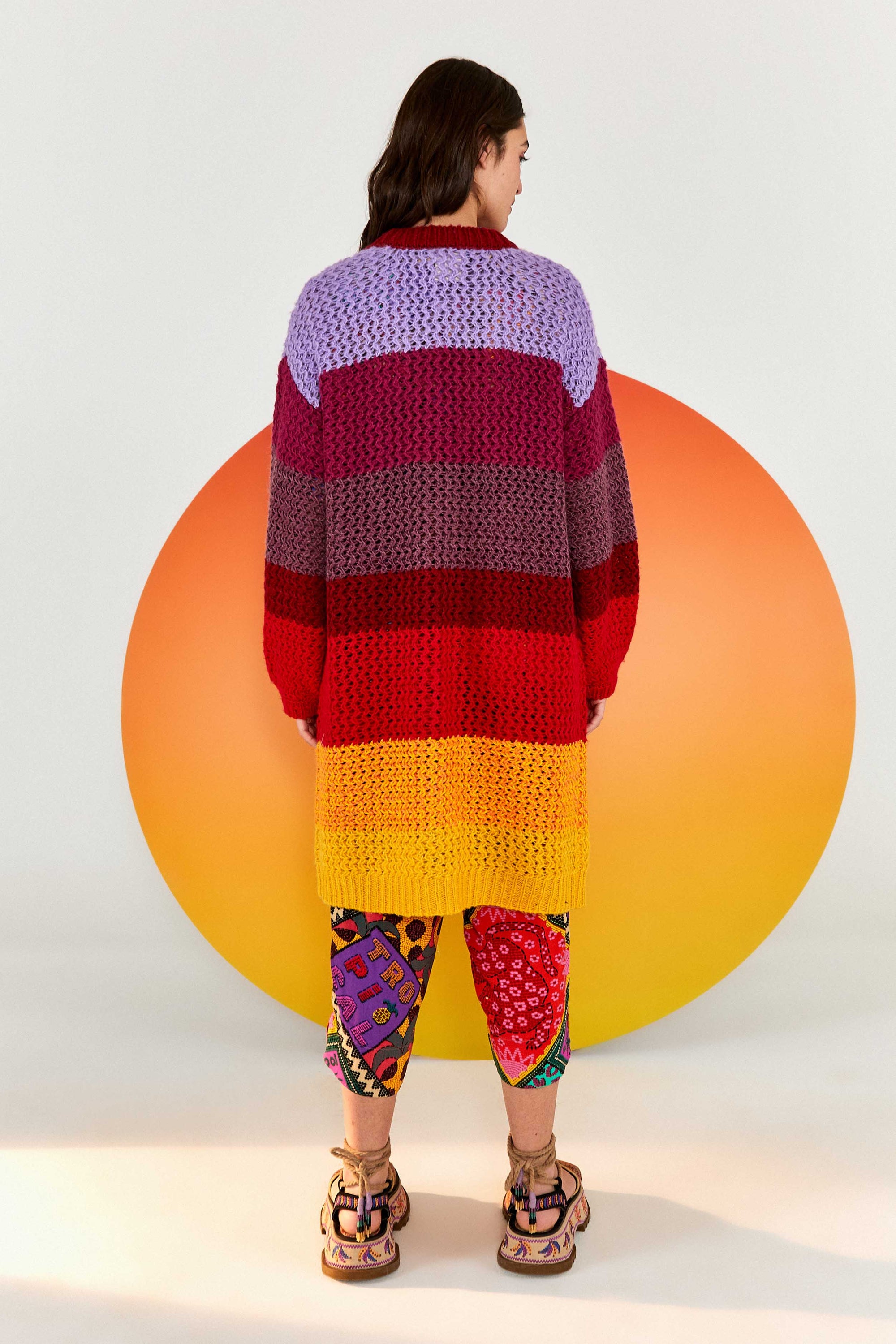 Cardigan à rayures tourbillonnantes - Multicolore
