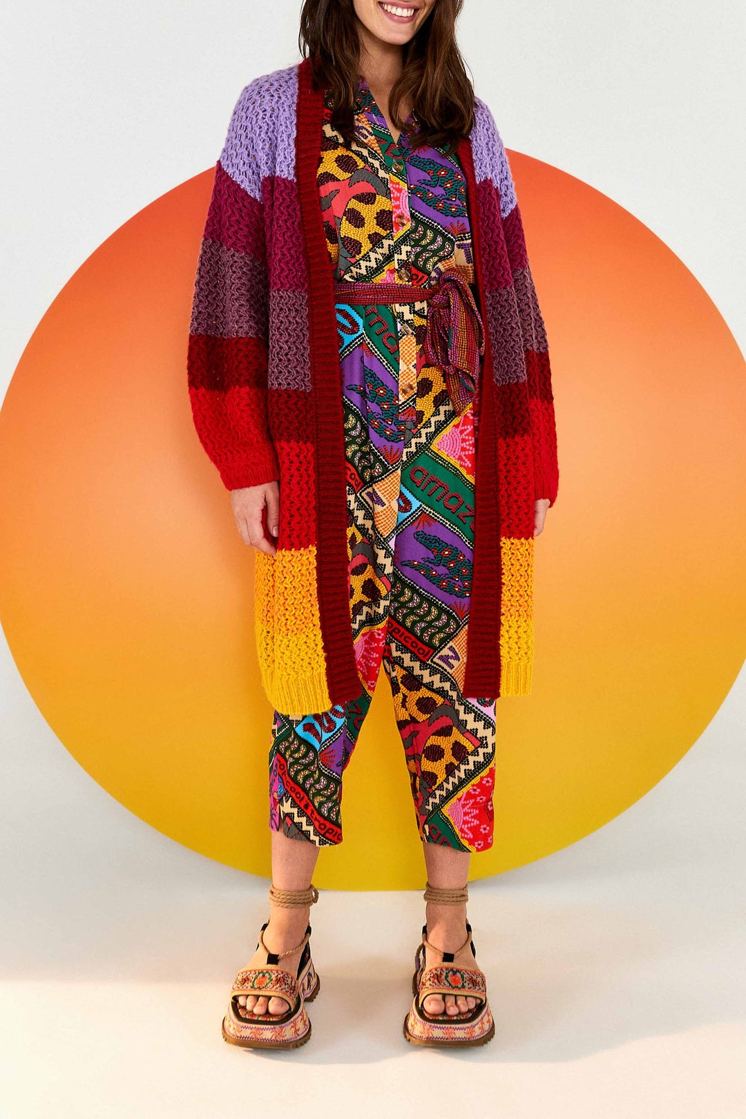 Cardigan à rayures tourbillonnantes - Multicolore