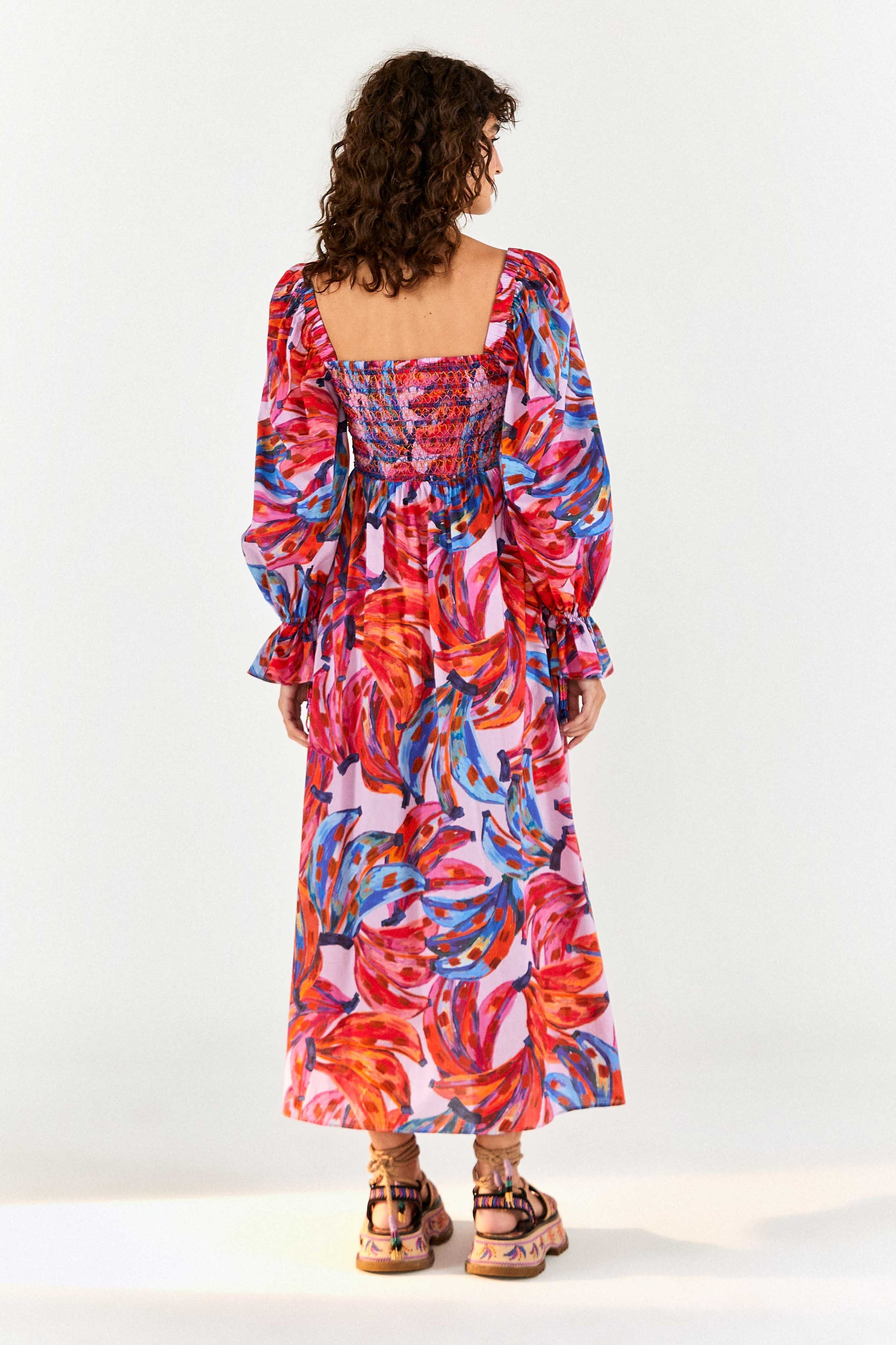 Robe longue Bananas colorées en coton - Rouge