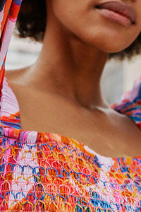 Robe longue Bananas colorées en coton - Rouge