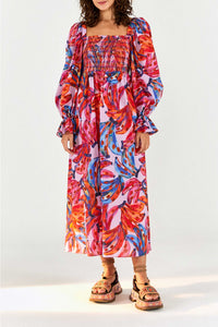 Robe longue Bananas colorées en coton - Rouge