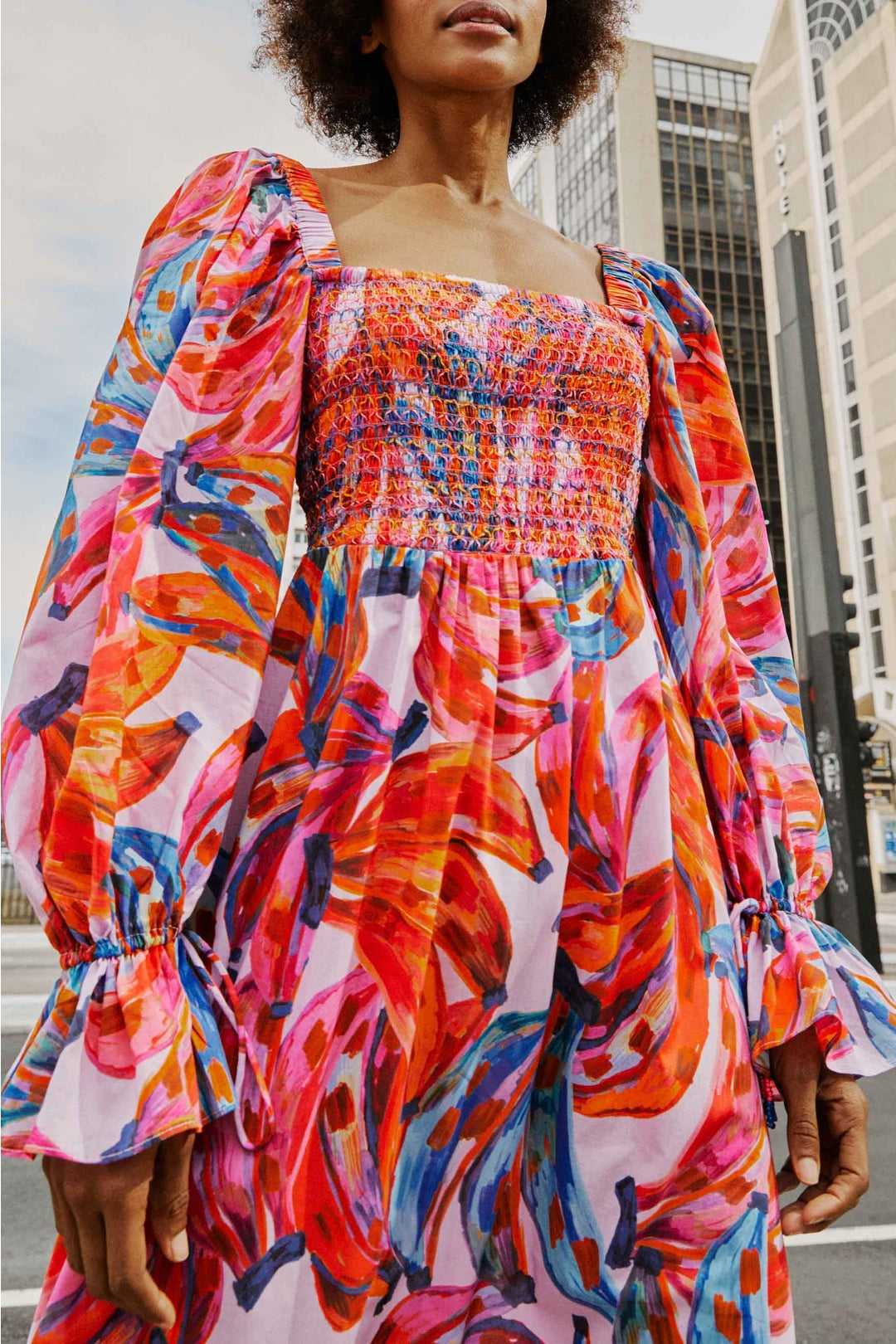 Robe longue Bananas colorées en coton - Rouge