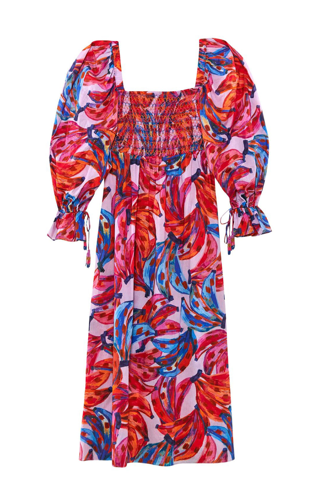 Robe longue Bananas colorées en coton - Rouge
