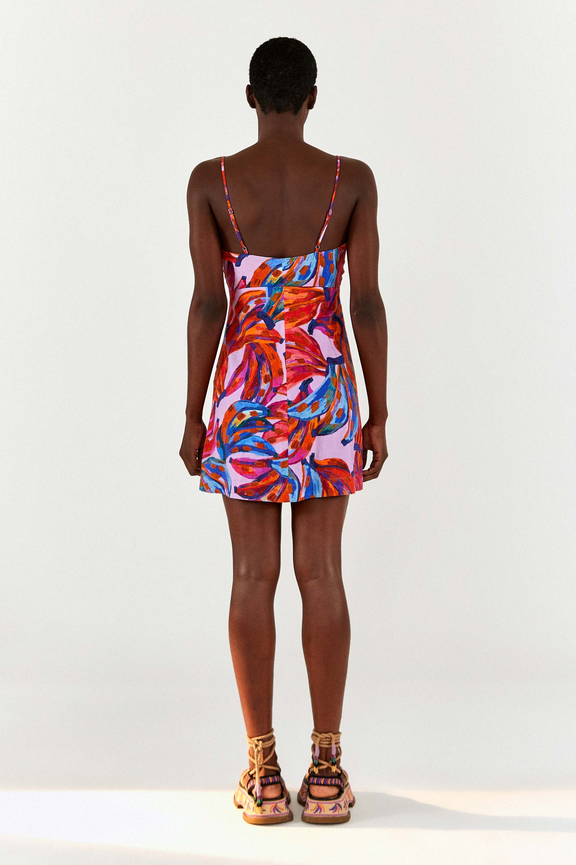 Robe courte Bananas colorées en lin - Rouge