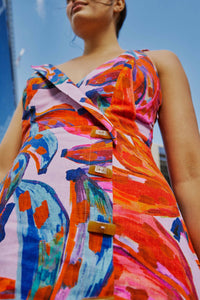 Robe courte Bananas colorées en lin - Rouge