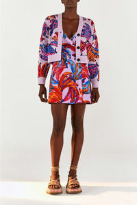 Robe courte Bananas colorées en lin - Rouge
