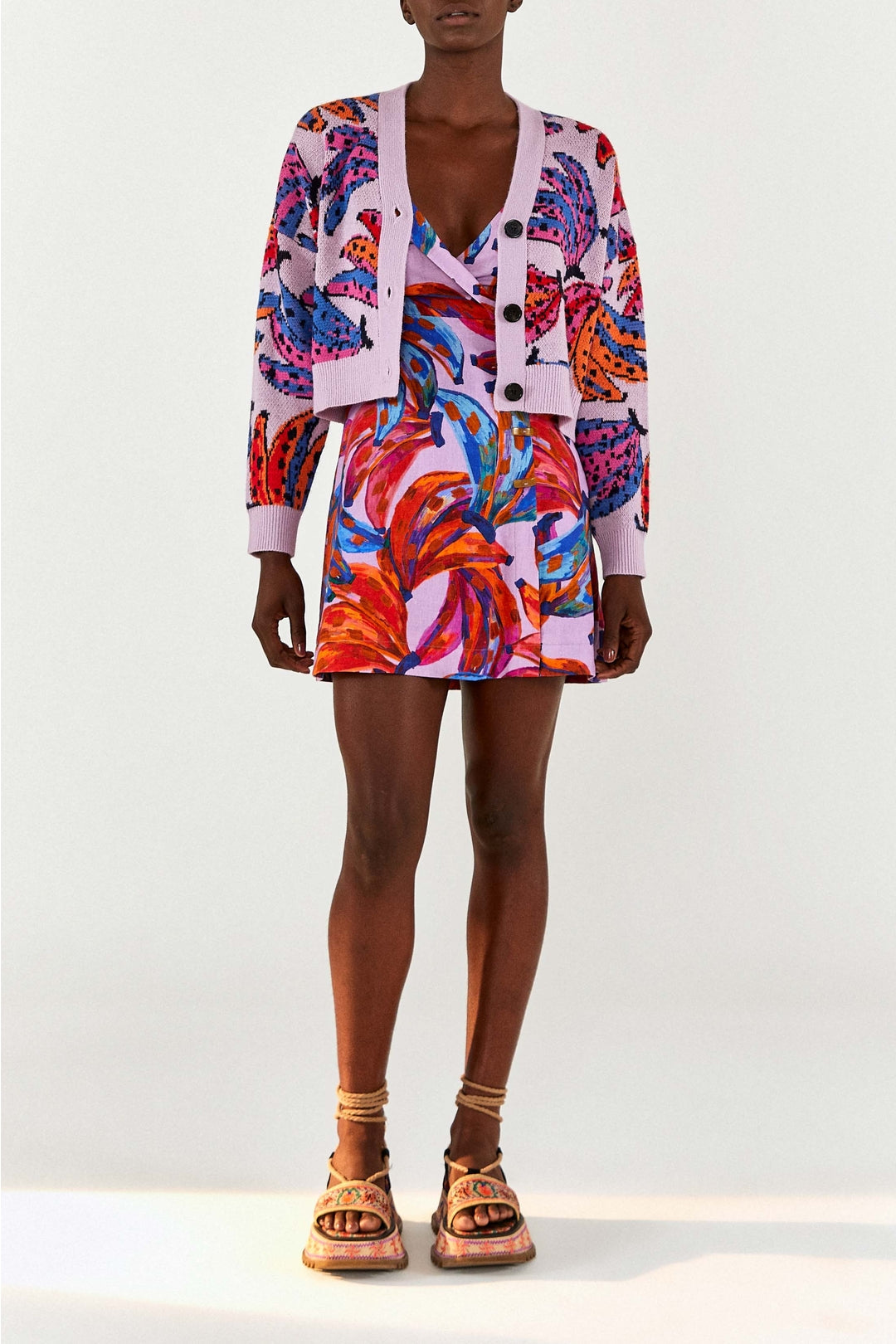 Robe courte Bananas colorées en lin - Rouge