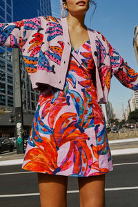 Robe courte Bananas colorées en lin - Rouge