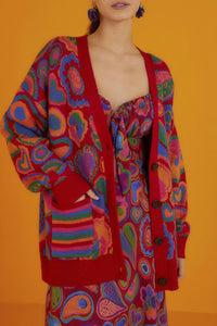 Cardigan Lisa Color Block - Rouge