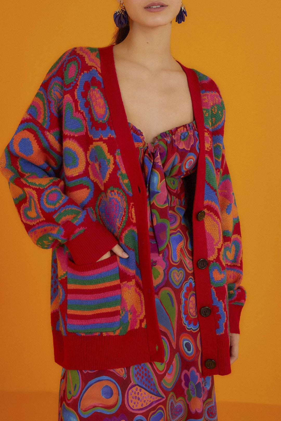 Cardigan Lisa Color Block - Rouge