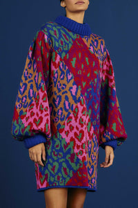 Robe courte pull Léopard - Multicolore