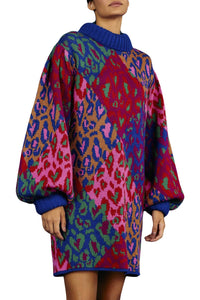 Robe courte pull Léopard - Multicolore