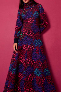 Robe longue Léopard à col montant - Bleu