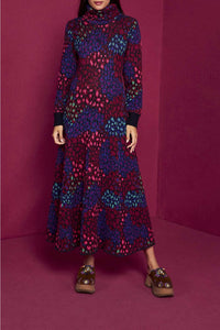 Robe longue Léopard à col montant - Bleu