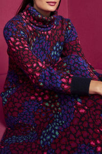 Robe longue Léopard à col montant - Bleu