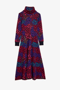 Robe longue Léopard à col montant - Bleu