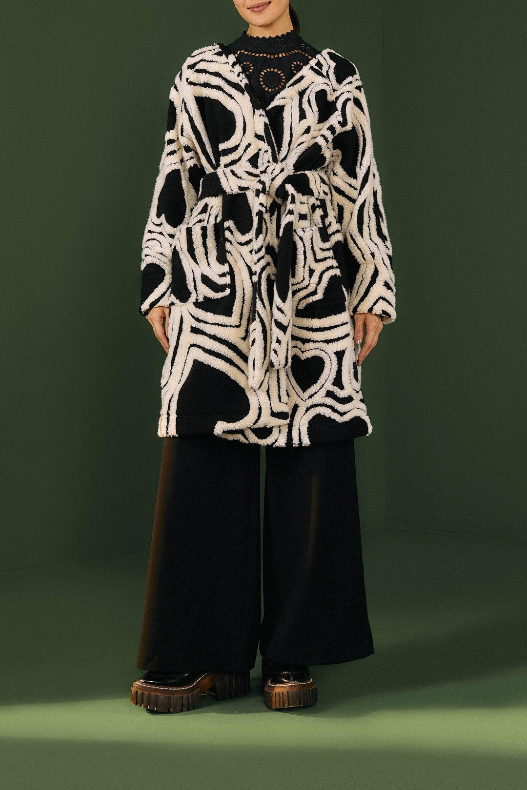 Manteau en polaire en laine - Noir