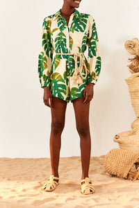 Combi-short Monstera en lin - Vert