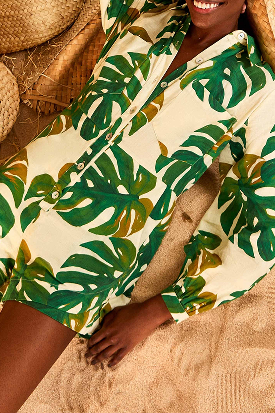 Combi-short Monstera en lin - Vert