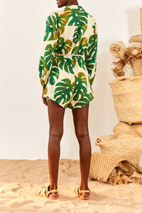 Combi-short Monstera en lin - Vert