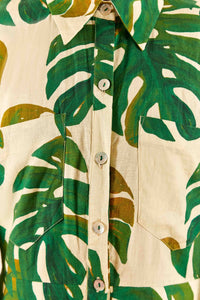 Combi-short Monstera en lin - Vert