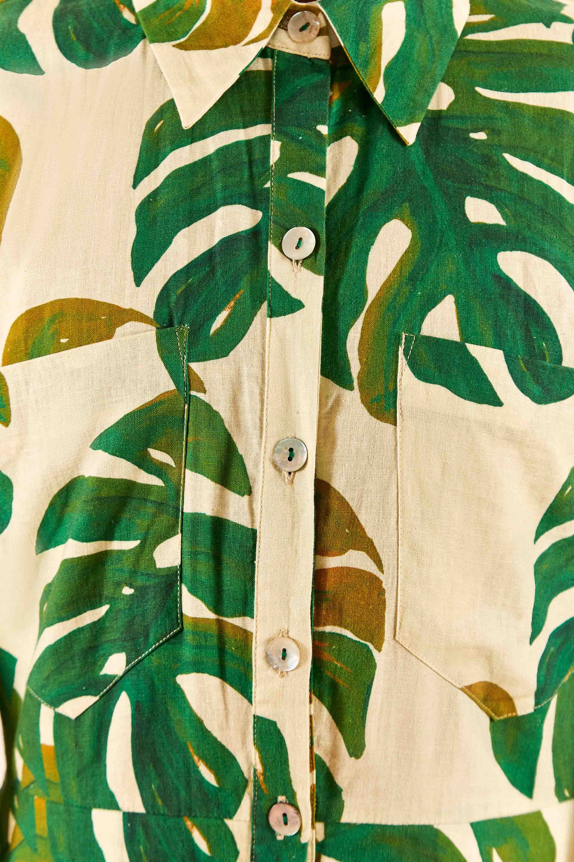 Combi-short Monstera en lin - Vert