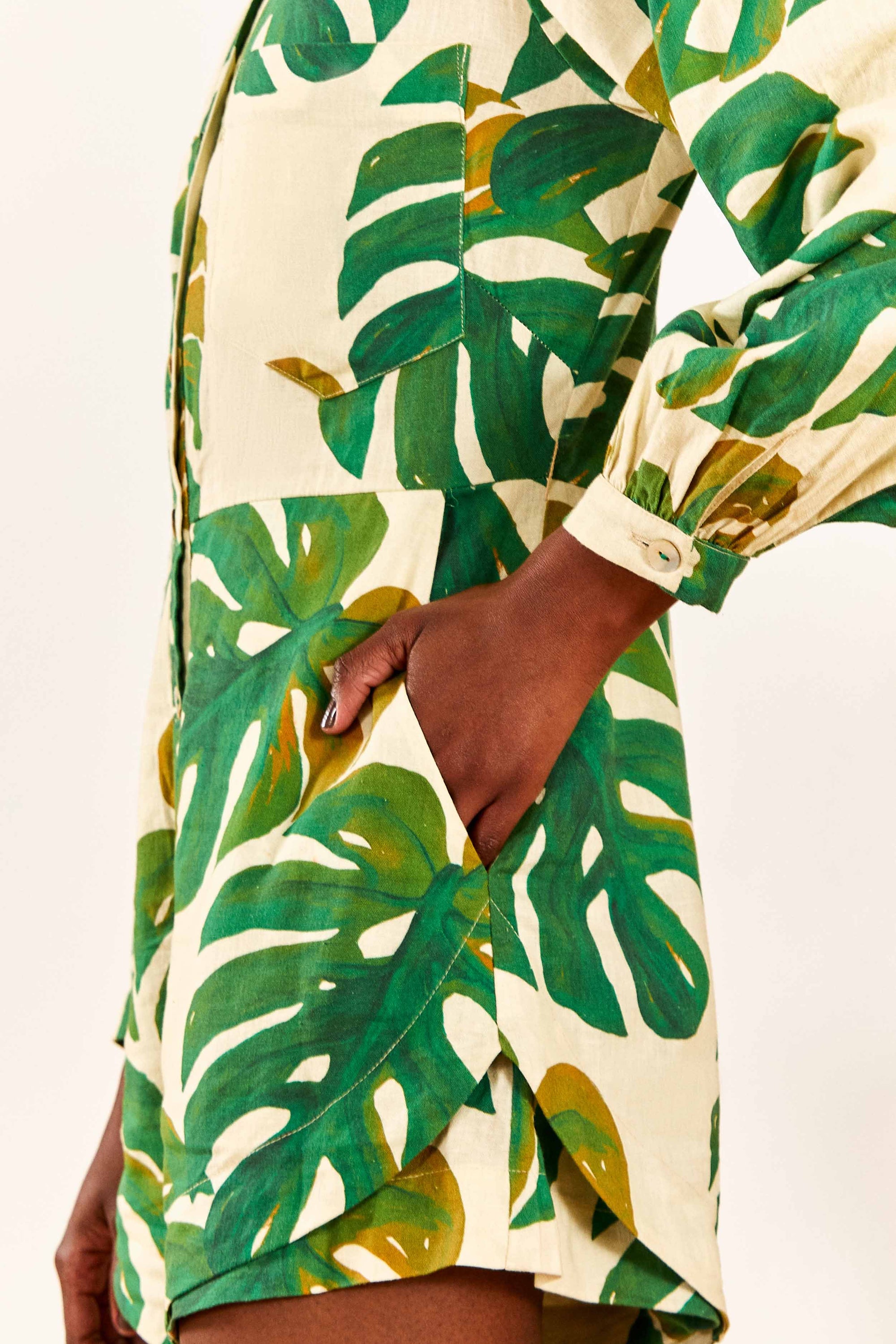Combi-short Monstera en lin - Vert