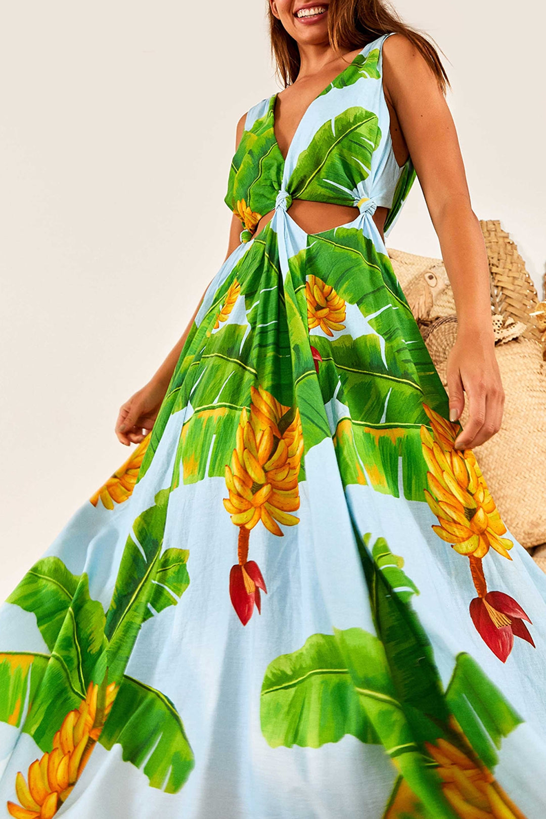 Robe longue Fresh Bananas en lin - Vert