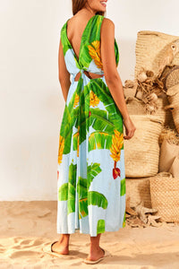 Robe longue Fresh Bananas en lin - Vert