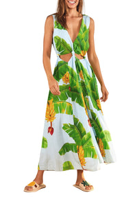 Robe longue Fresh Bananas en lin - Vert