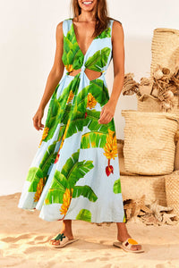 Robe longue Fresh Bananas en lin - Vert