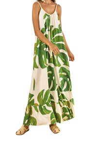 Robe longue Monstera en lin - Vert