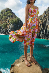 Robe midi Beaks & Bananas en lin - Orange