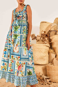 Robe longue Tropical Tiles en coton - Multicolore