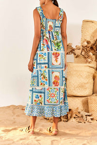 Robe longue Tropical Tiles en coton - Multicolore