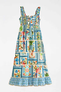 Robe longue Tropical Tiles en coton - Multicolore