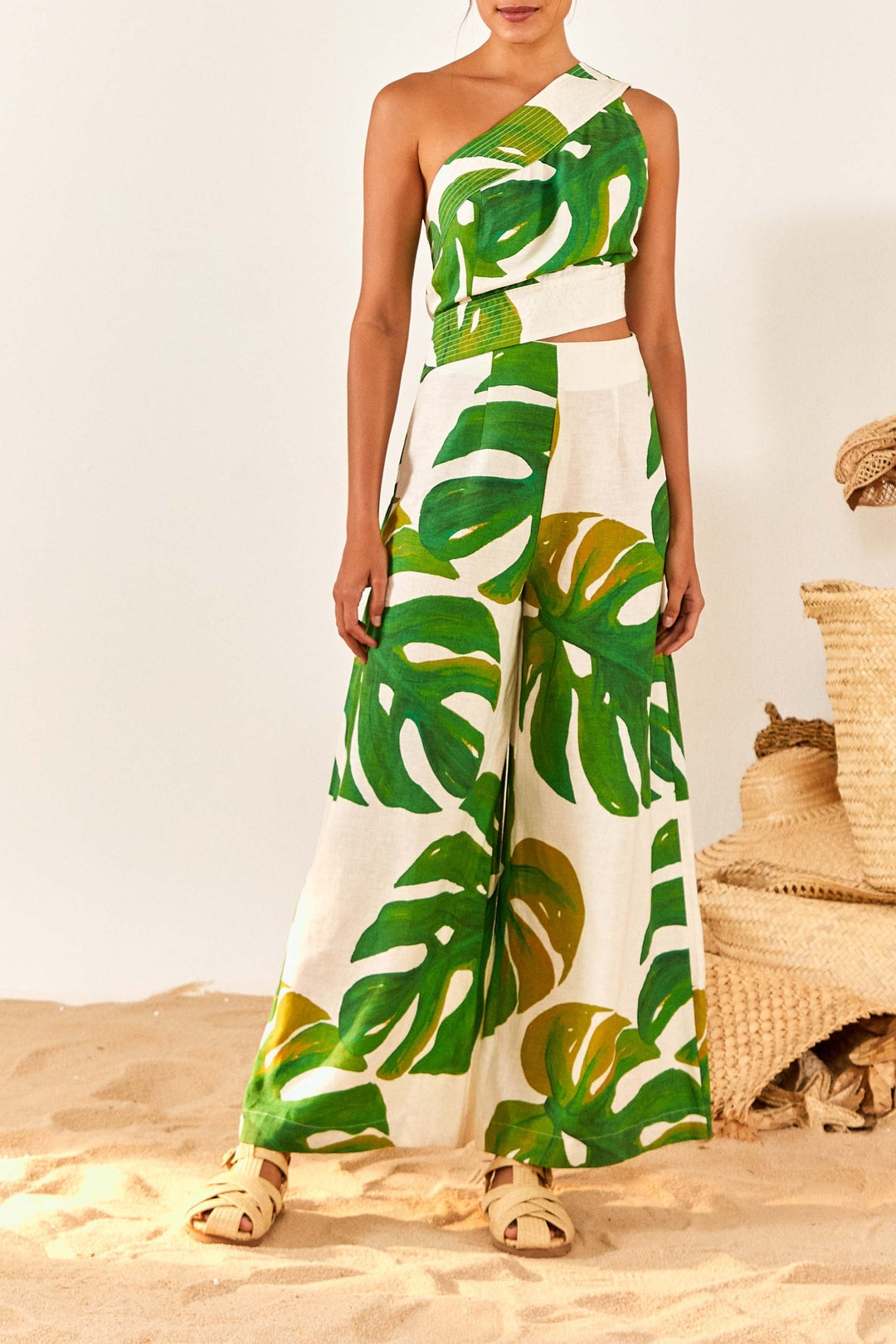 Combinaison Monstera en lin - Vert