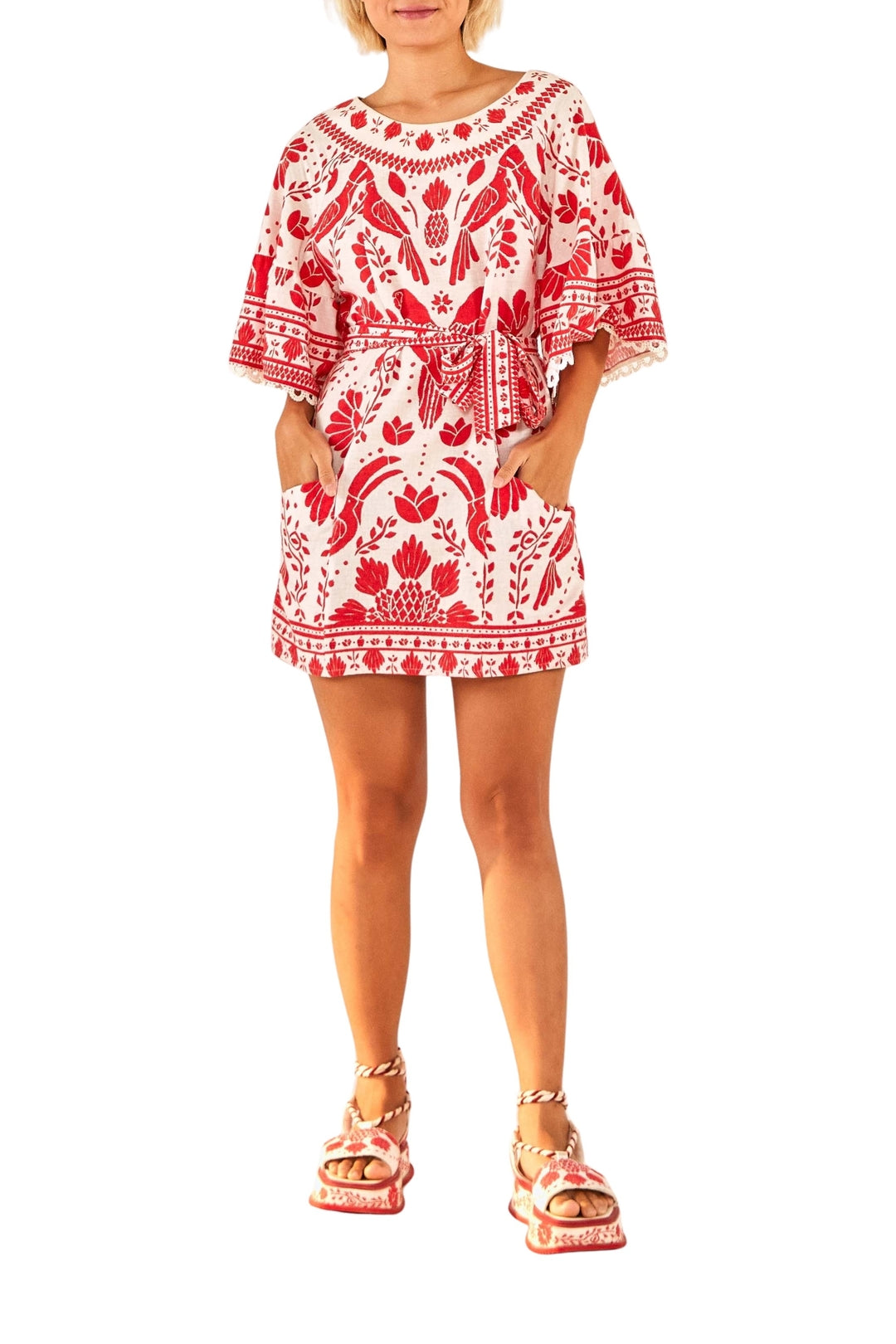 Robe courte Jungle Flow en lin - Multicolore