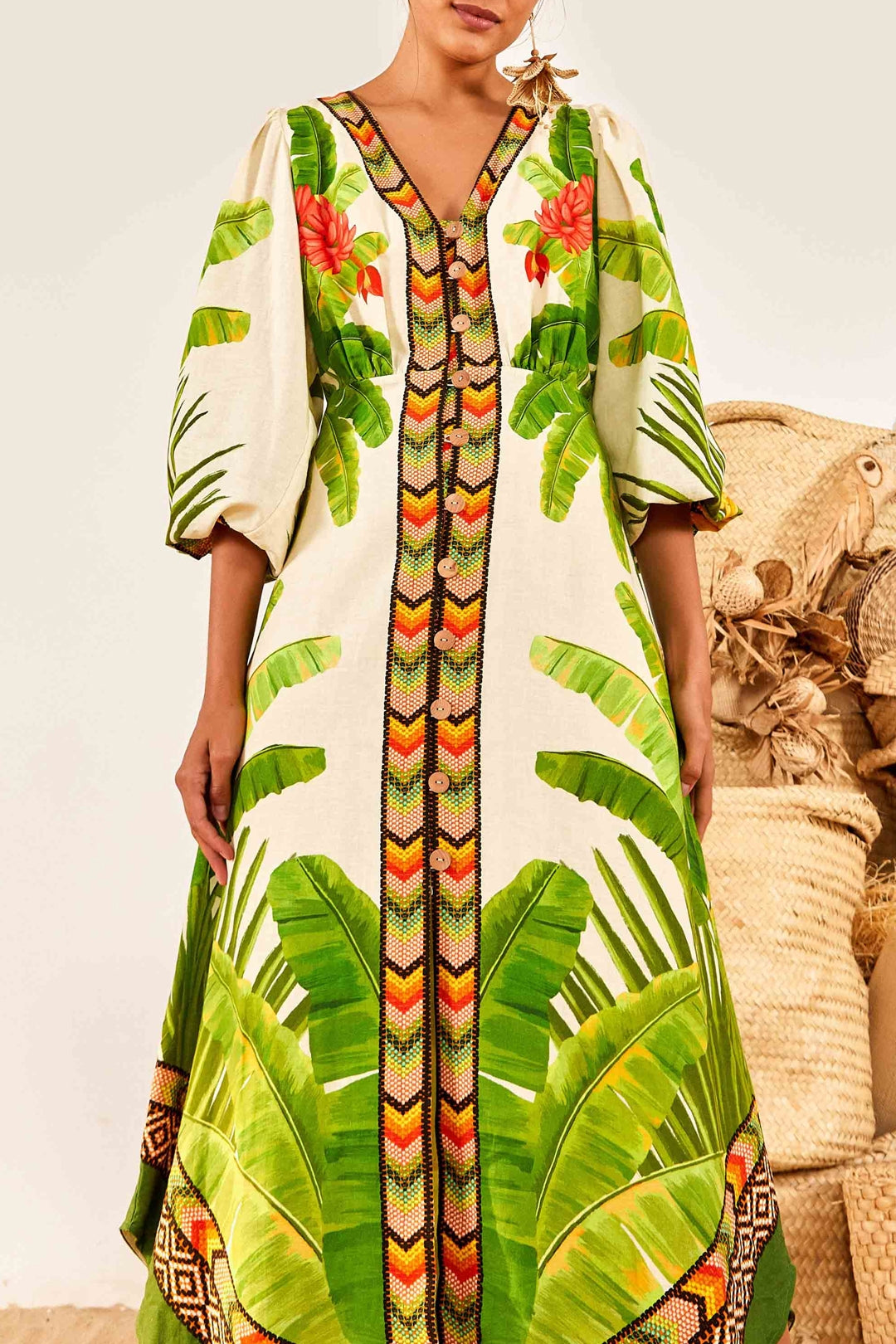 Robe midi Fresh Forest en lin - Vert