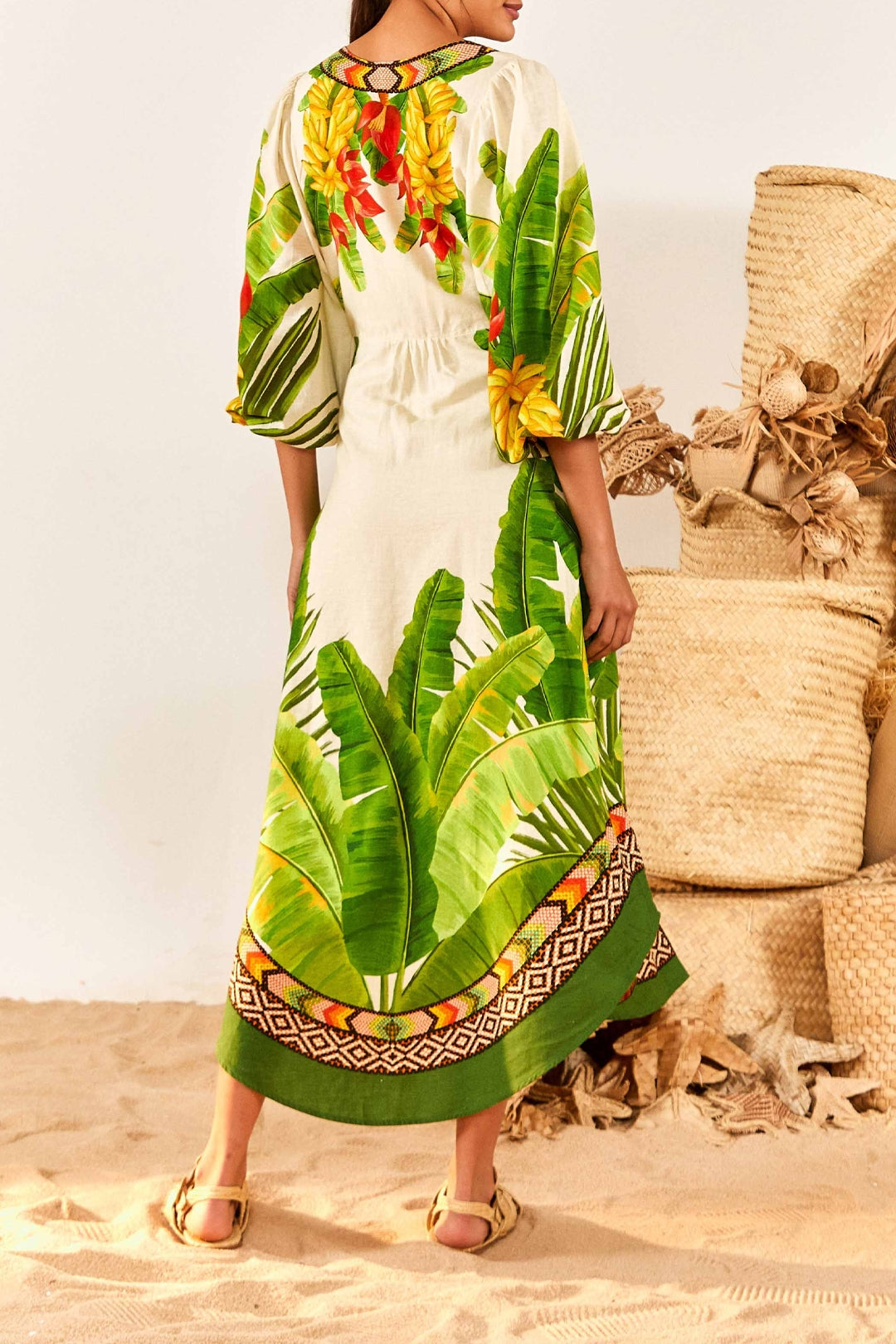 Robe midi Fresh Forest en lin - Vert