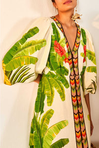 Robe midi Fresh Forest en lin - Vert