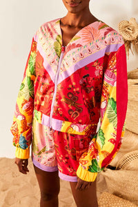 Coupe-vent zippé à motif - Multicolore