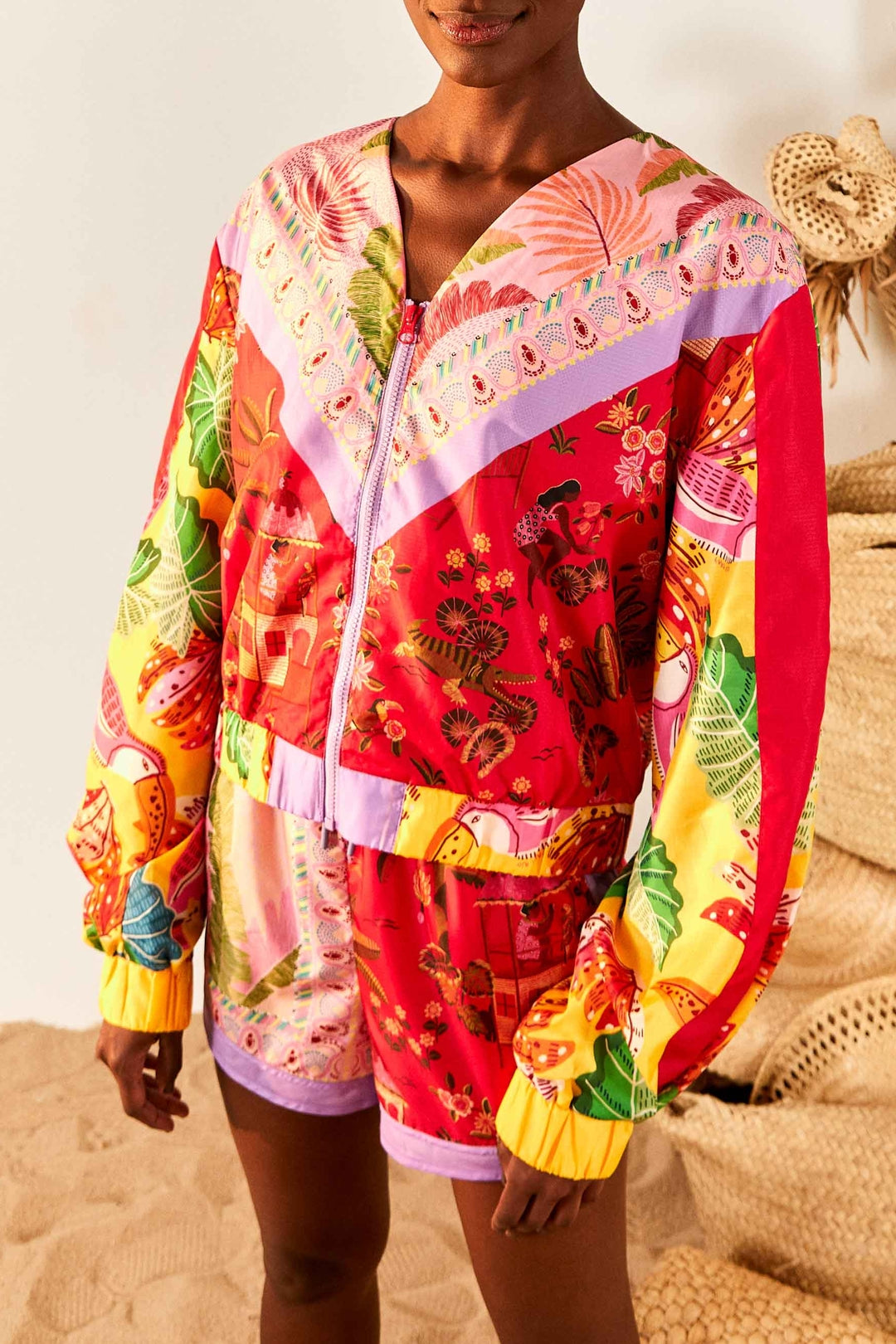 Coupe-vent zippé à motif - Multicolore