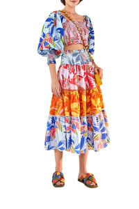Jupe Midi Color Birds en coton - Multicolore