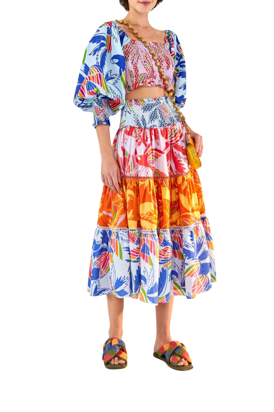 Jupe Midi Color Birds en coton - Multicolore