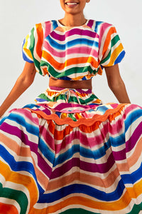 Jupe longue Dancing Stripes en coton - Multicolore