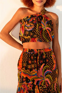 Top court Macaw Island en lin - Multicolore