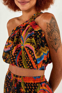 Top court Macaw Island en lin - Multicolore