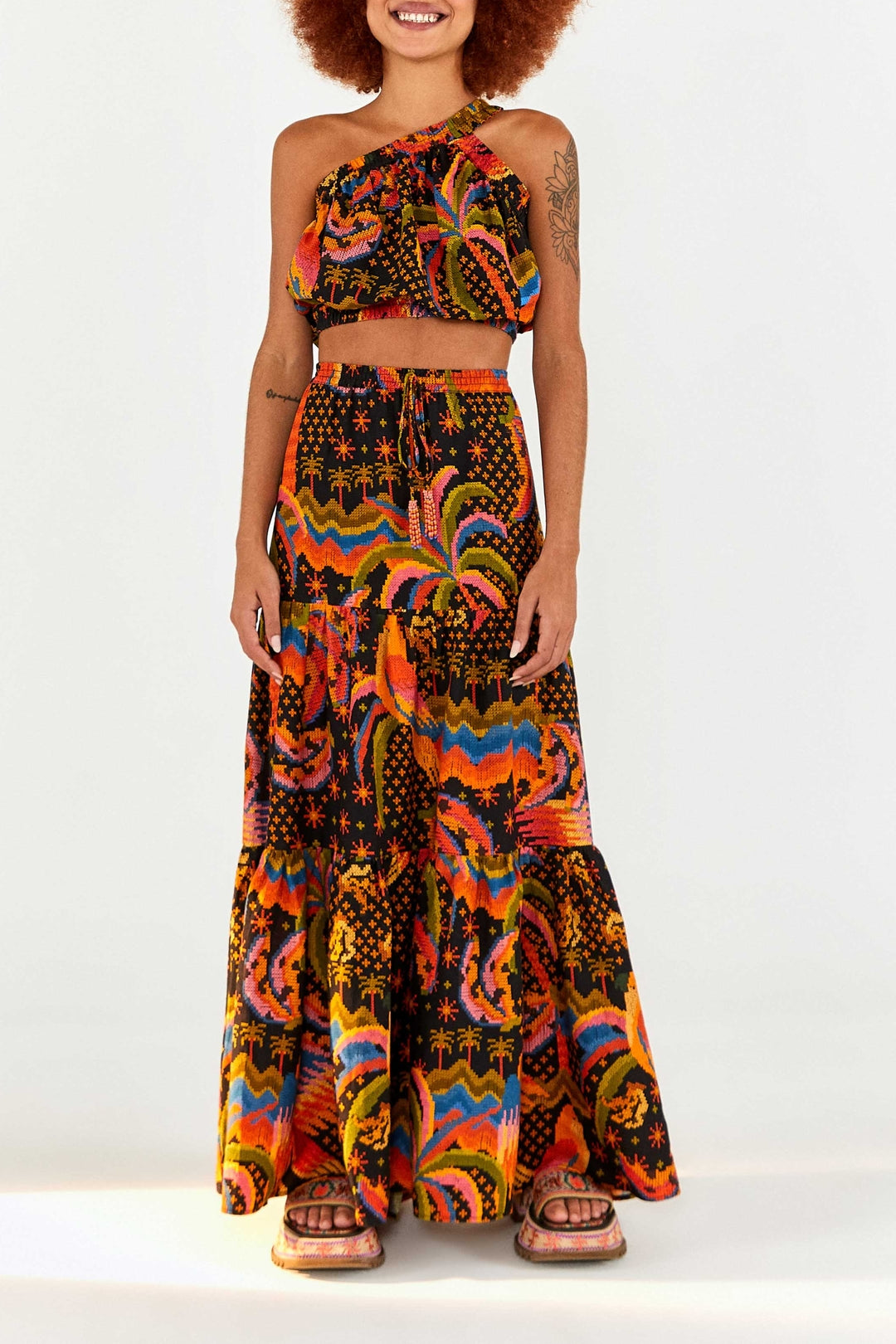 Top court Macaw Island en lin - Multicolore