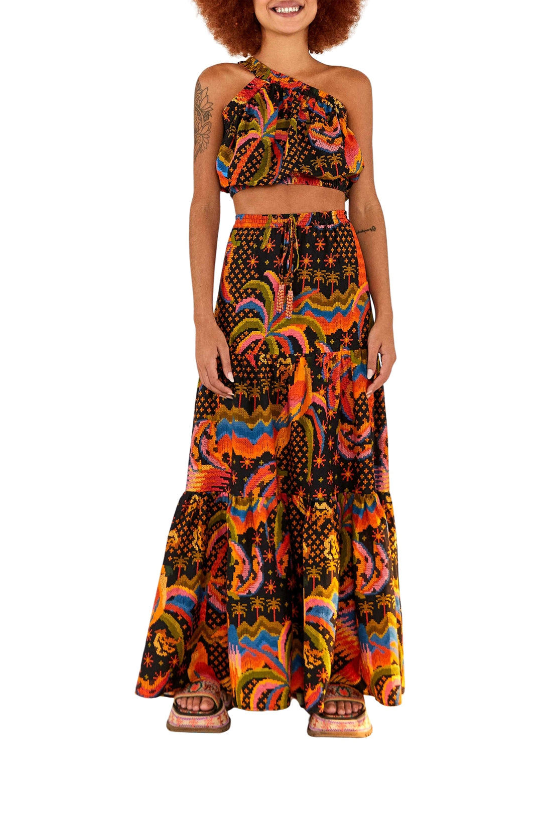 Top court Macaw Island en lin - Multicolore